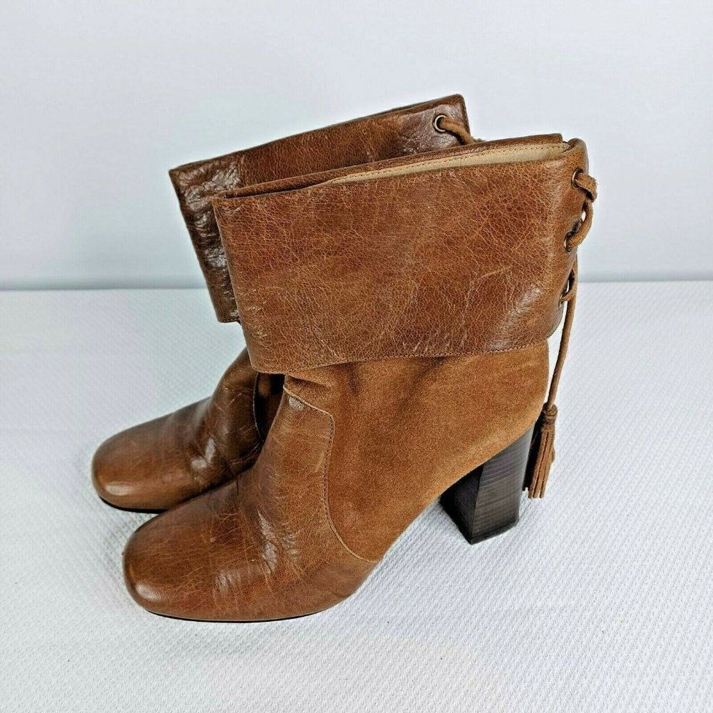 Levity Brianna Boots Booties Brown Leather Suede Size 8 Tassels Lace Up